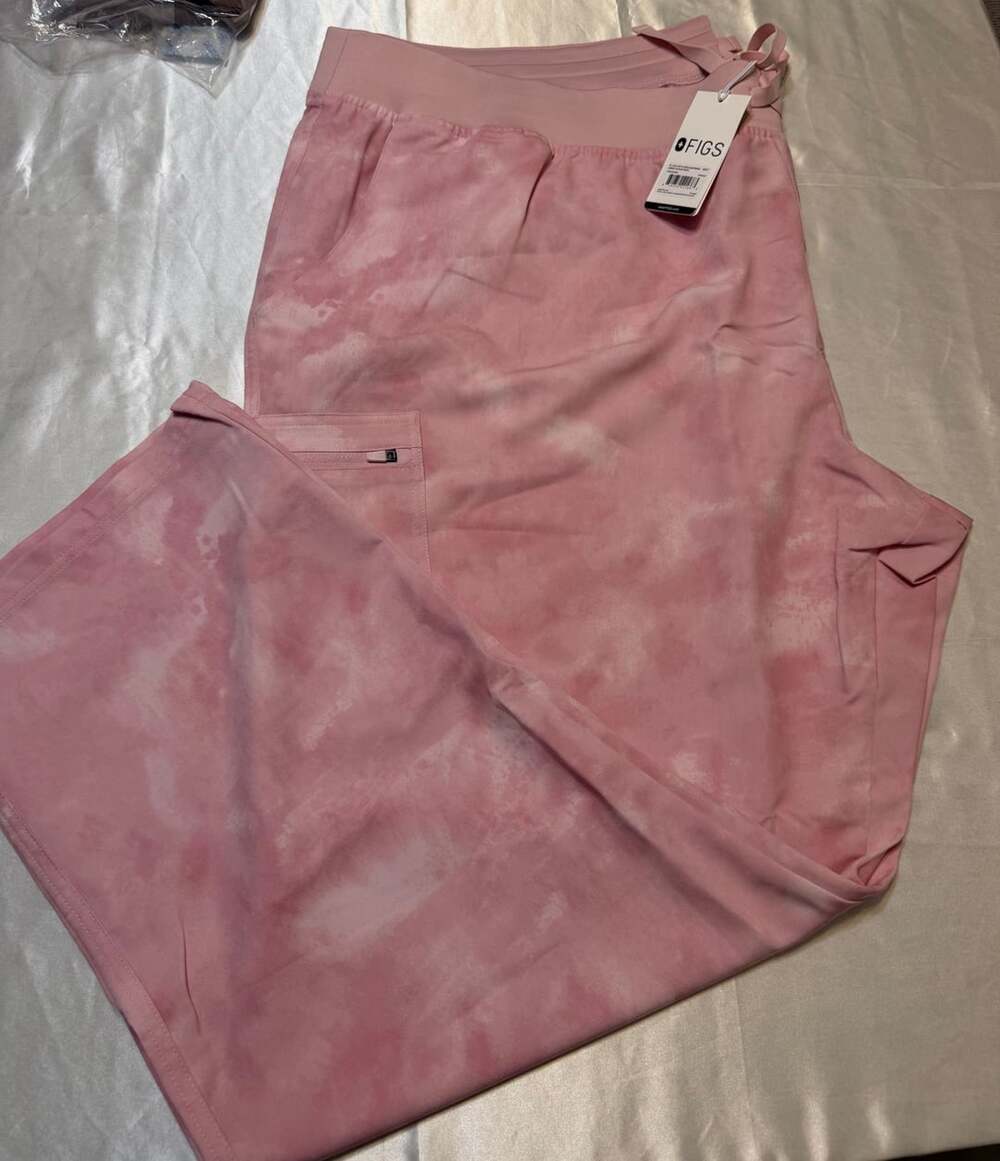FIGS Yola Yoga Waistband Skinny Scrub Pants Pink Marble 6XLT